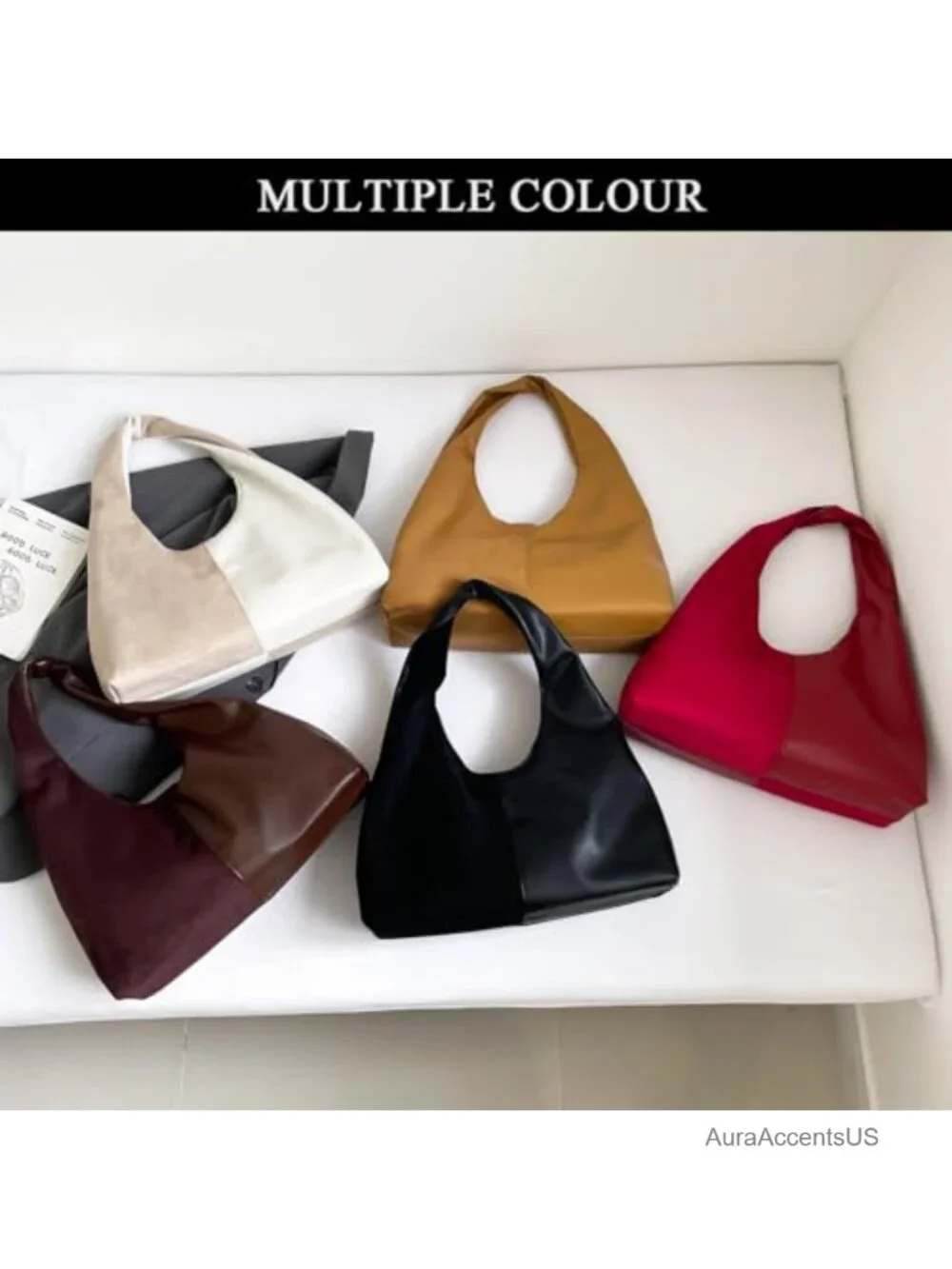 Suede Hobo Bag Women Slouchy Tote Handbag Splicing Leather Magnetic Closure